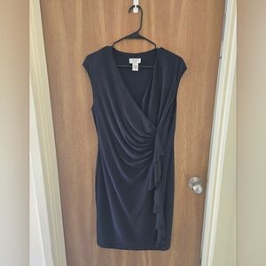 Carmen Marc Valvo Navy Draped Midi Dress